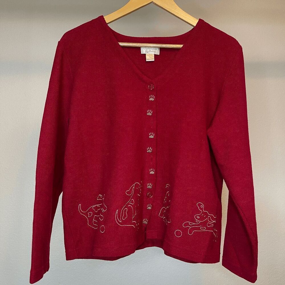 Christopher & Banks Red Dog Paw Print Button Front Cardigan‎ Sweater